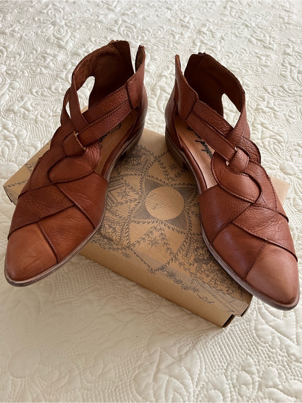 Free People Brown Leather Cutout Sandals